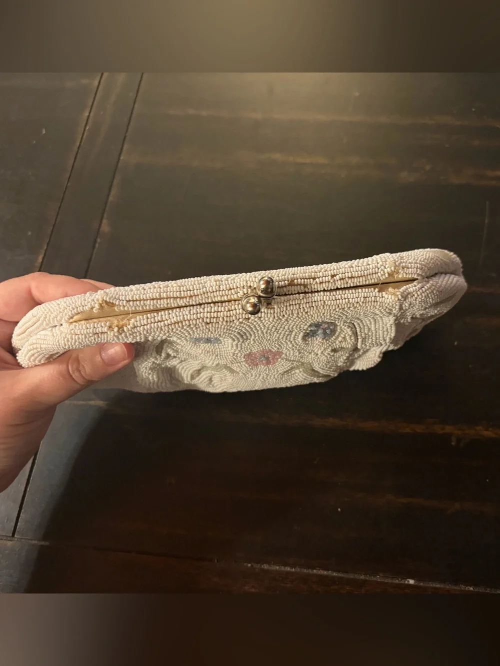 Floral Kisslock Microbeaded Clutch